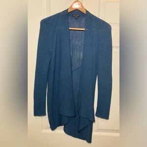 Eileen Fisher 🟣 GUC Size Medium 100% Wool Ocean Blue Asymmetrical Open Cardigan